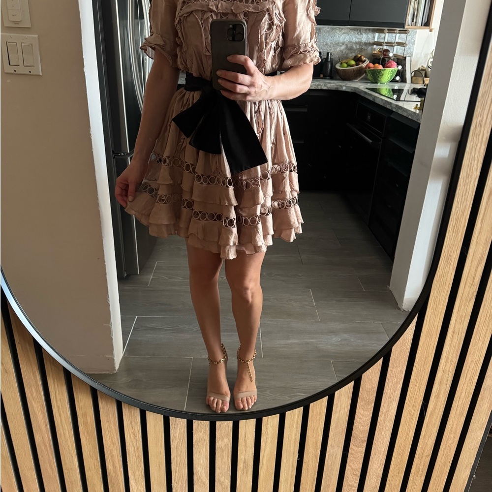 Zimmermann Beige Dress with Black Bow